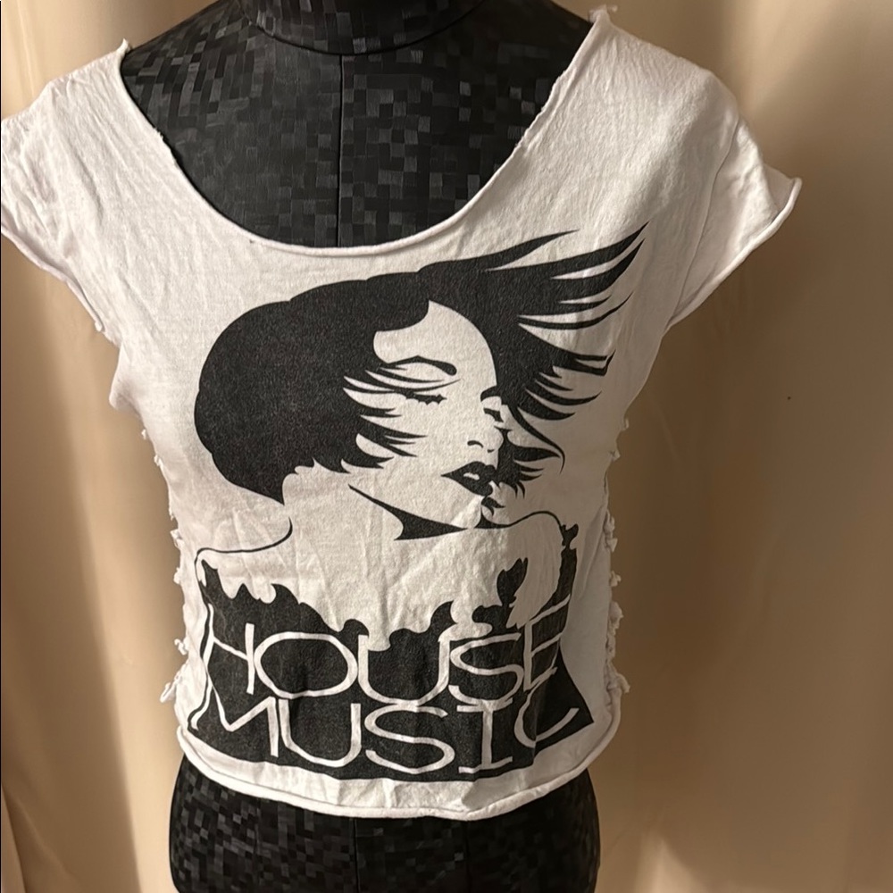 House Music Graphic White Women's Top XS